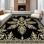 Ornate Black and Gold Leaf Mandala Rug