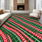 Dark Green Red White Diagonal Ribbon Plaid Rug