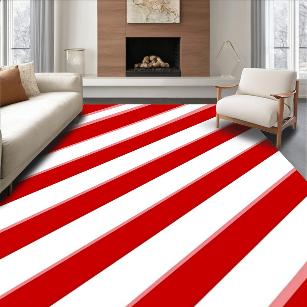 Bold Red White Striped Diagonal Rug