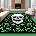 Glow Green Skull Floral Border Rug