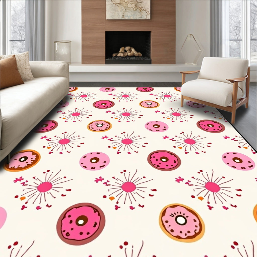 Pink Donut Burst Creamy White Rug
