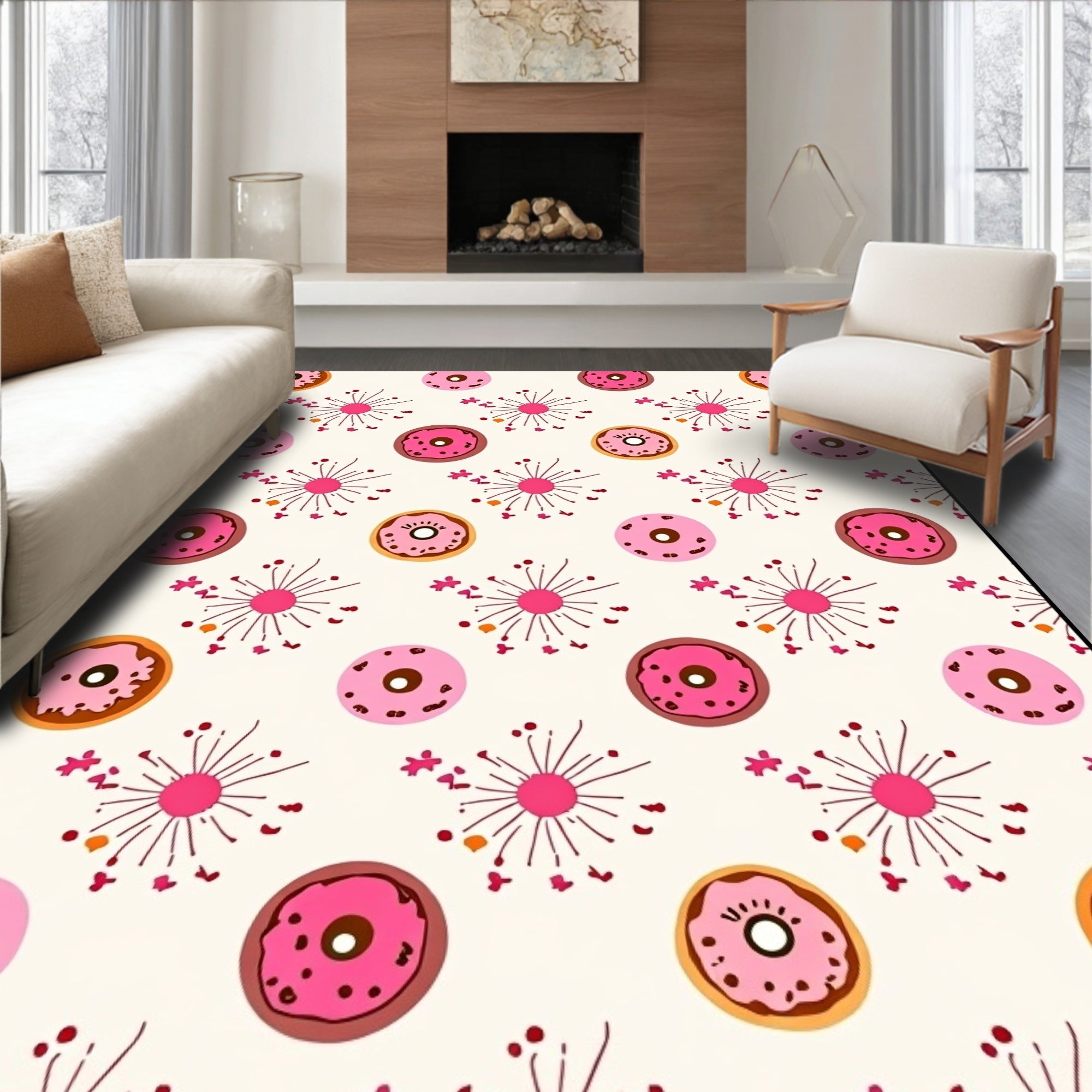 Pink Donut Burst Creamy White Rug