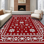 Crimson White Snowflake Folk Art Rug