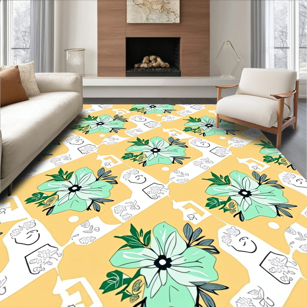 Mint Green Floral Lattice Accent Rug