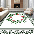 Elegant Green Holly Berry Wreath Border Rug