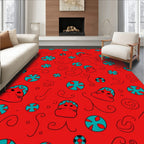 Whimsical Red Teal Character Circles Rug