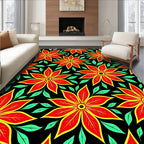 Vibrant Red Yellow Floral Foliage Rug