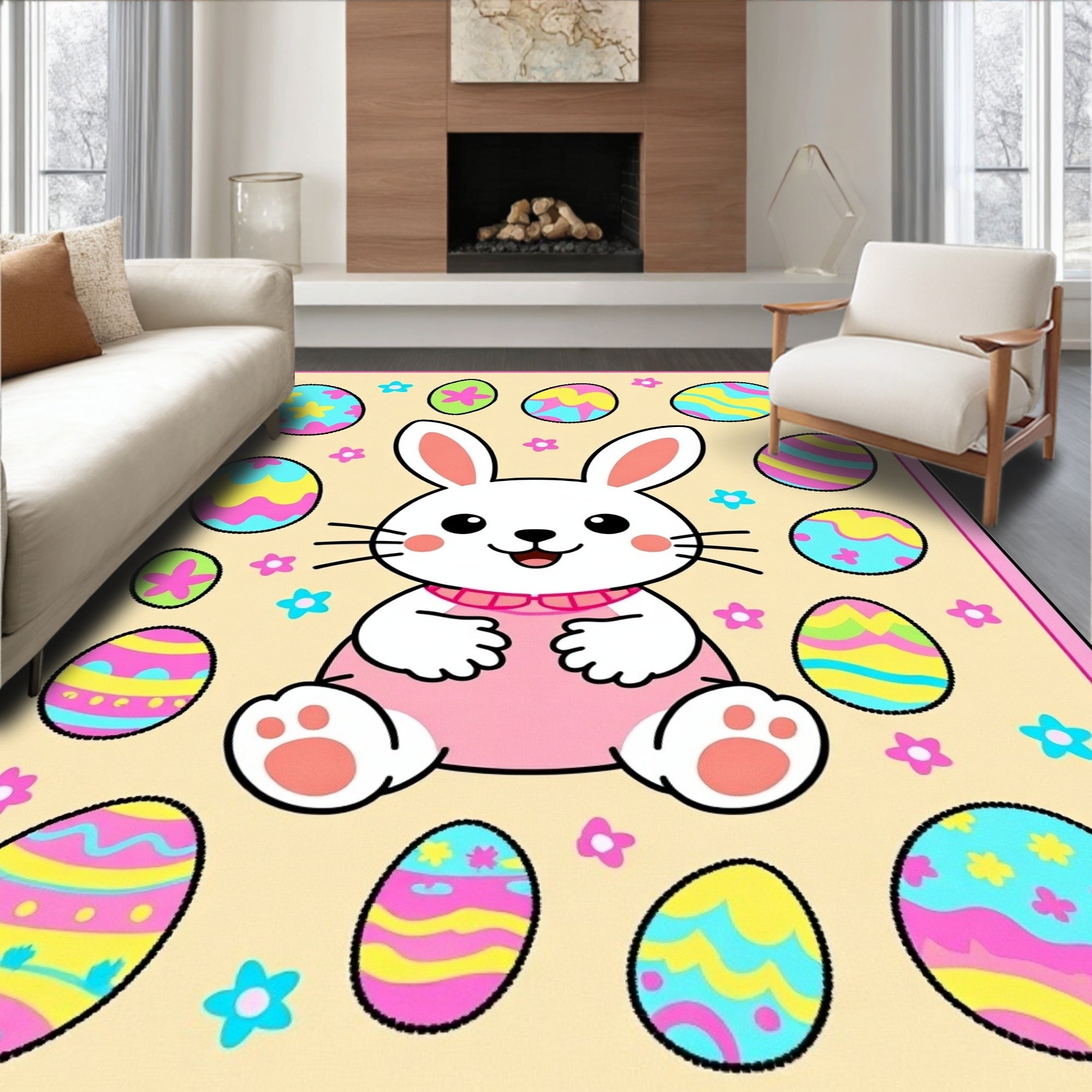 Cute Easter Bunny Egg Collage Rug