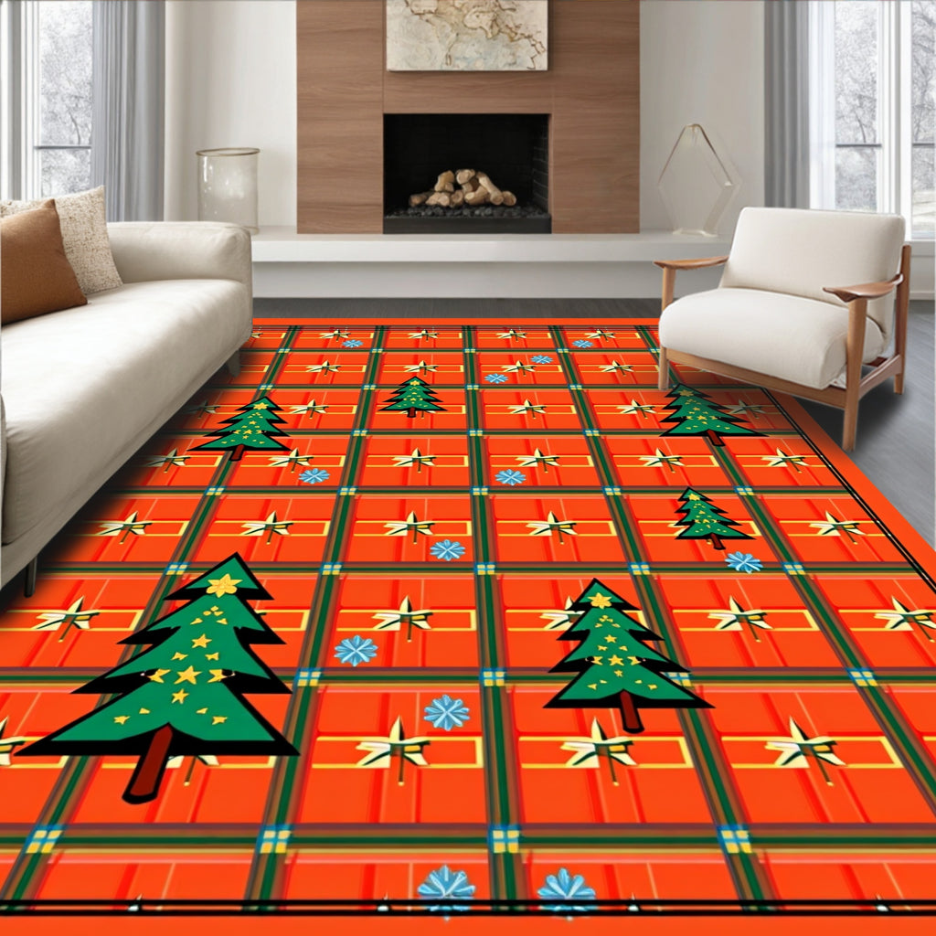 Festive Tartan Christmas Trees Star Rug