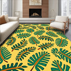 Green Tropical Leaf Yellow Background Rug