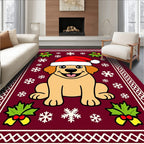 Festive Golden Puppy Wearing Santa Hat Rug