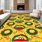 Red Car Wreath Festive Charm Rug