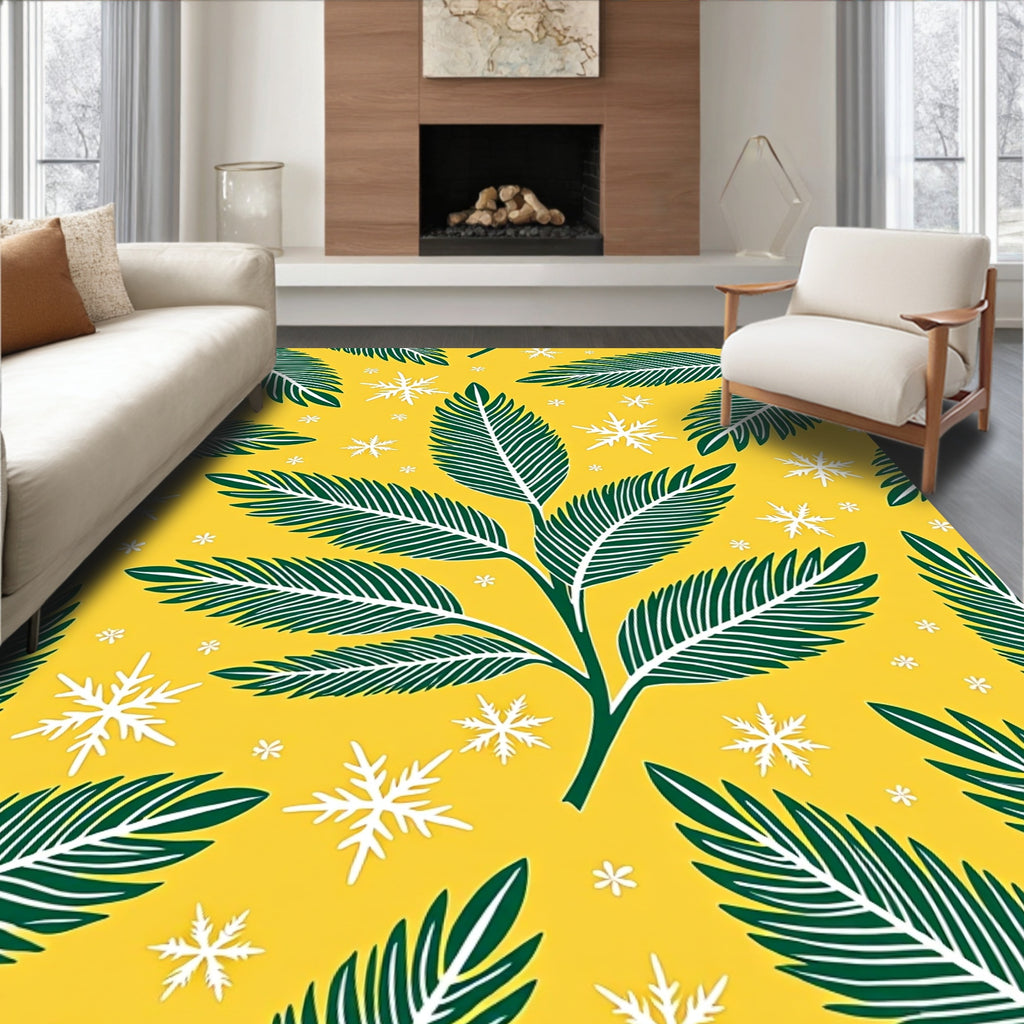 Emerald Fern Snowflakes Yellow Rug