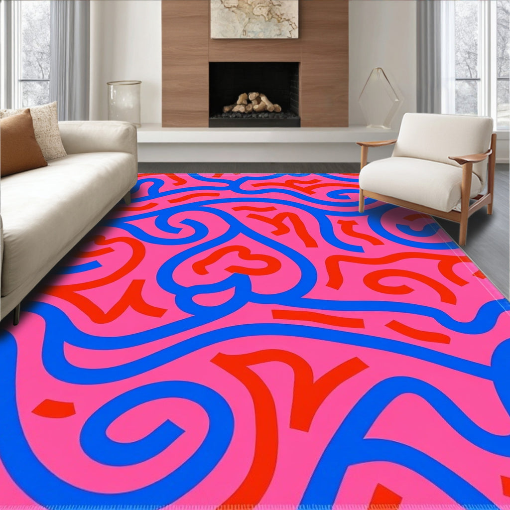 Vibrant Pink Blue Red Swirl Rug