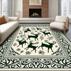 Dark Green Reindeer Forest Border Rug