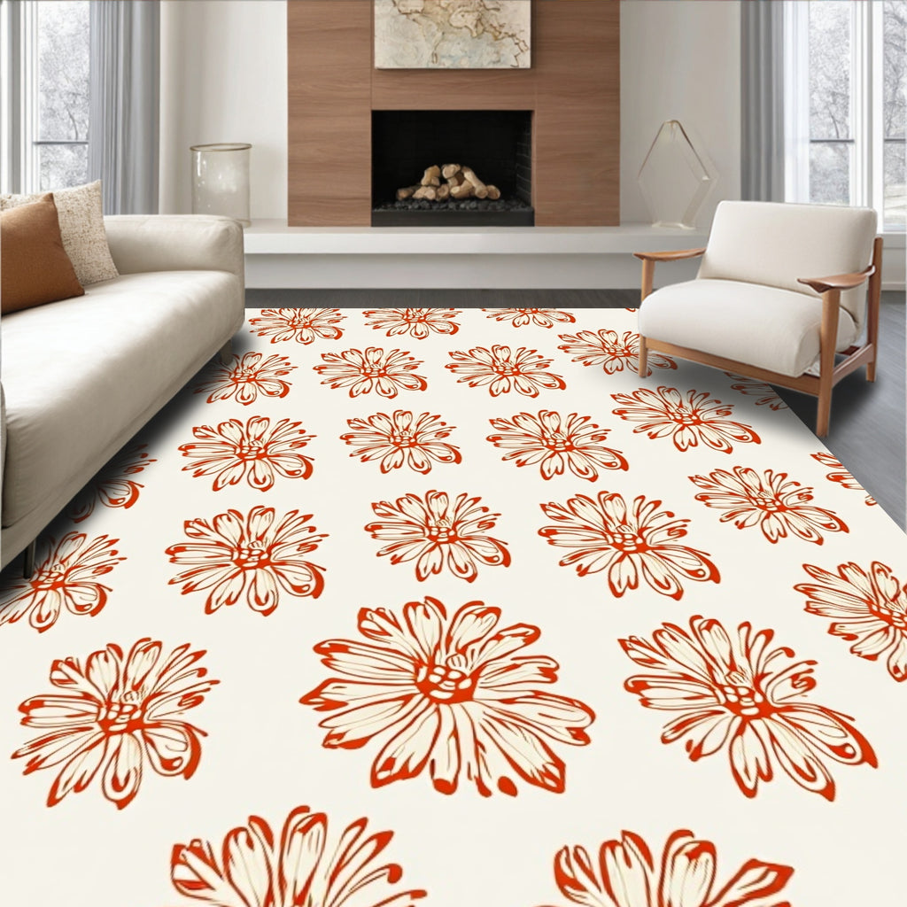 Cranberry Outline Daisy Garden Rug
