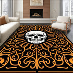 Black Orange Skull Radiating Swirls Rug