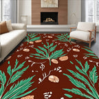 Green Leafed Herbal Brown Background Rug