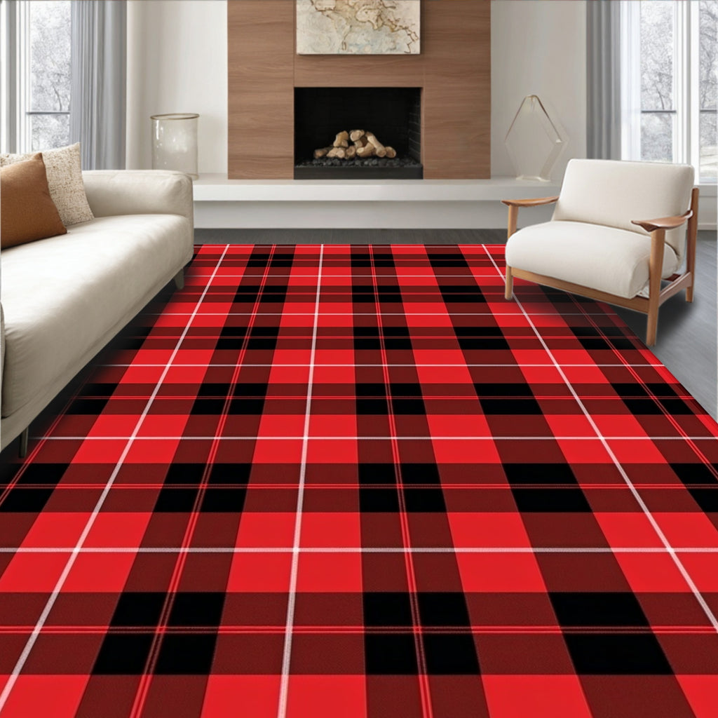 Classic Red Black Tartan Woven Rug