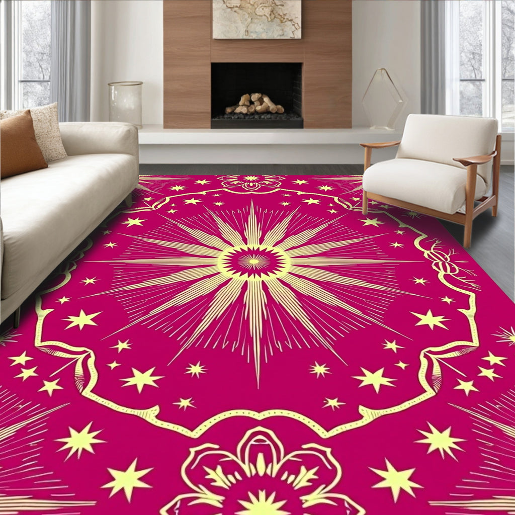 Radiant Sunburst Mandala With Stars Rug