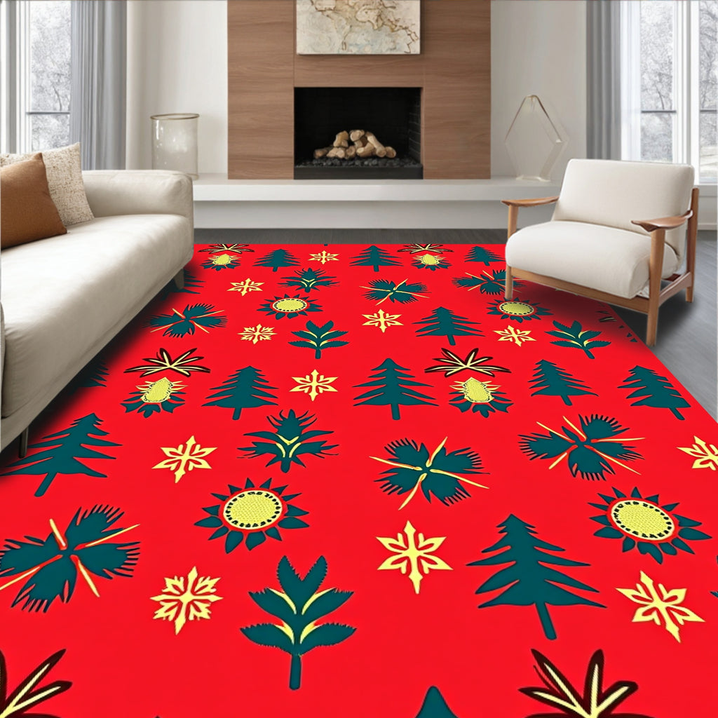 Red Teal Yellow Festive Icons Rug