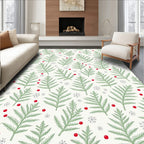 Winter Greenery Red Berry Snowflakes Rug