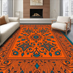 Orange Teal Floral Medallion Border Rug