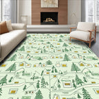 Cozy Village Pine Trees Lights Rug