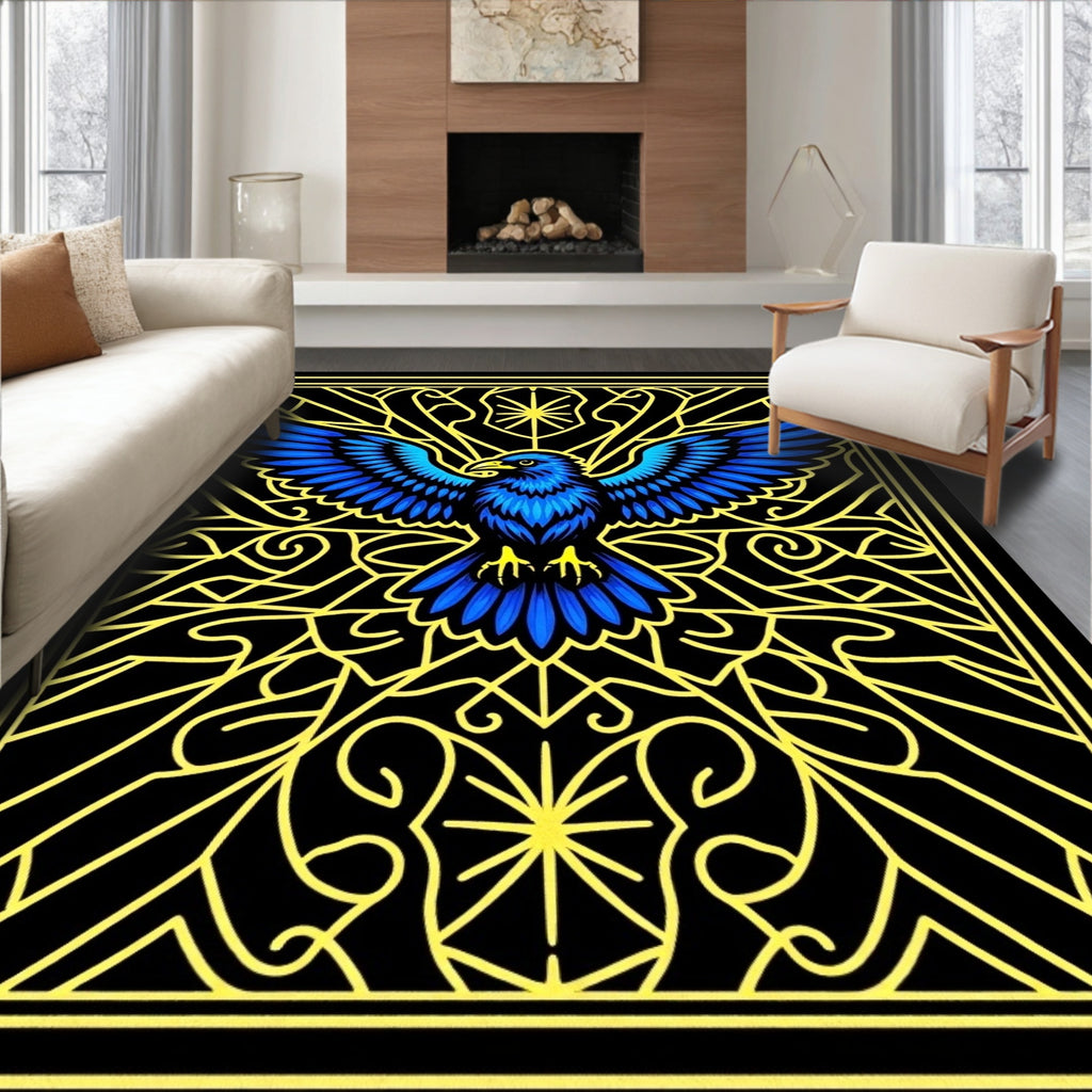 Electric Blue Eagle Stained Glass Rug