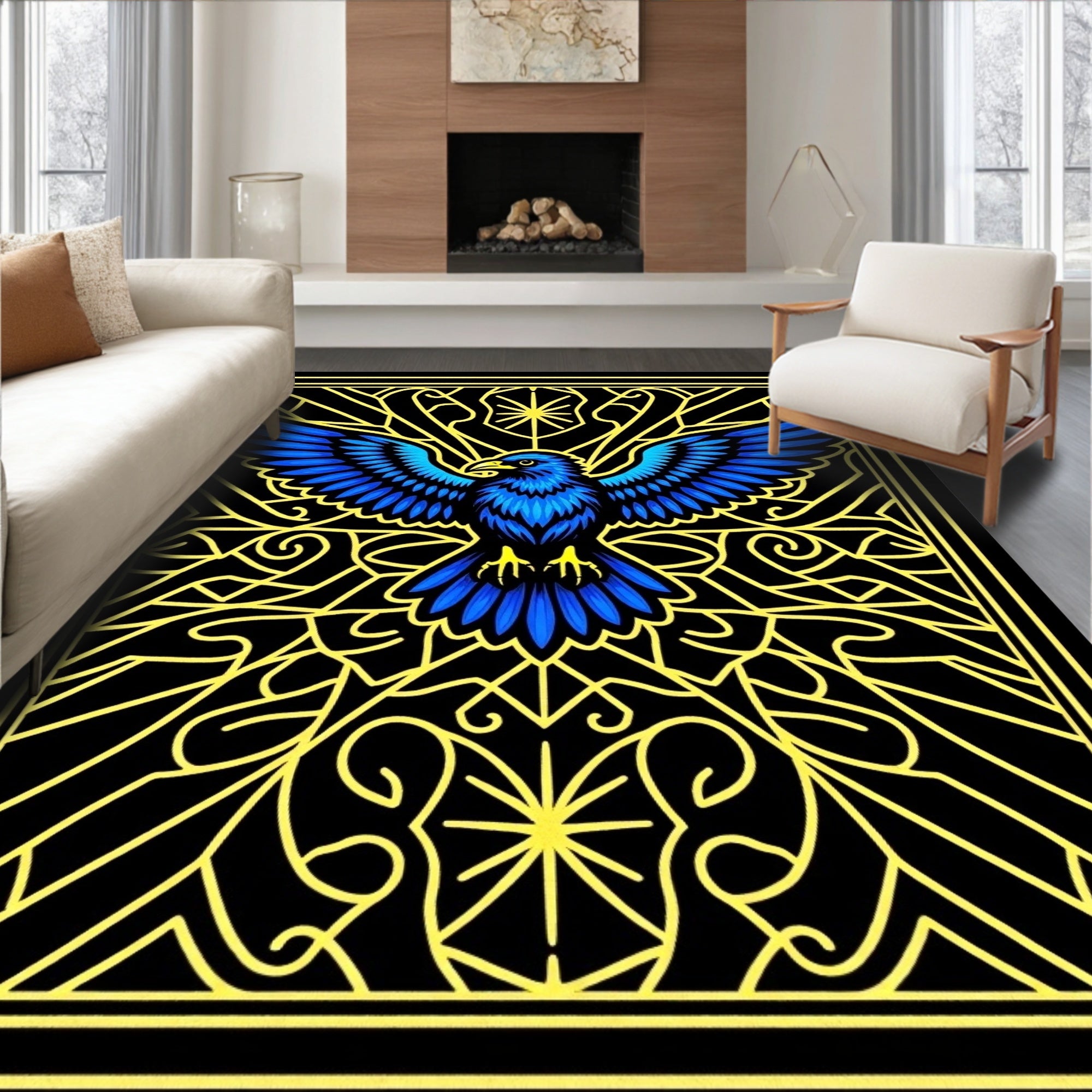 Electric Blue Eagle Stained Glass Rug