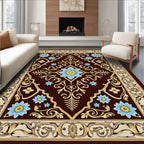 Brown Floral Medallion Gold Border Rug