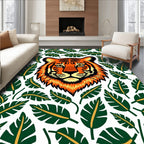 Bold Orange Tiger Jungle Leaf Rug