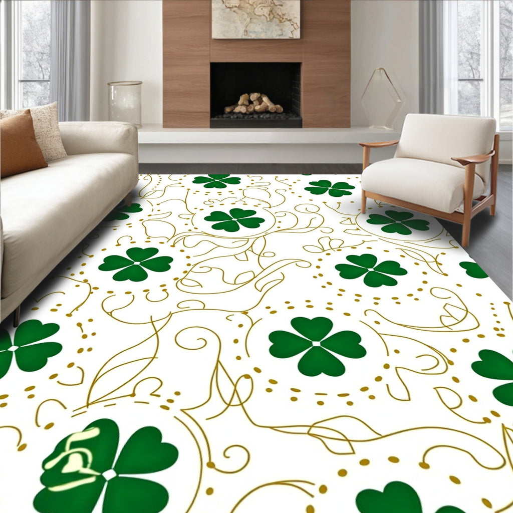 Green Clover Vine and Dot Art Rug