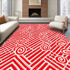 Crimson Swirl Geometric Chevron Rug