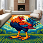 Regal Rooster Sunset Landscape Rug