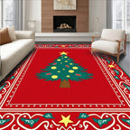 Red Christmas Tree Border Rug