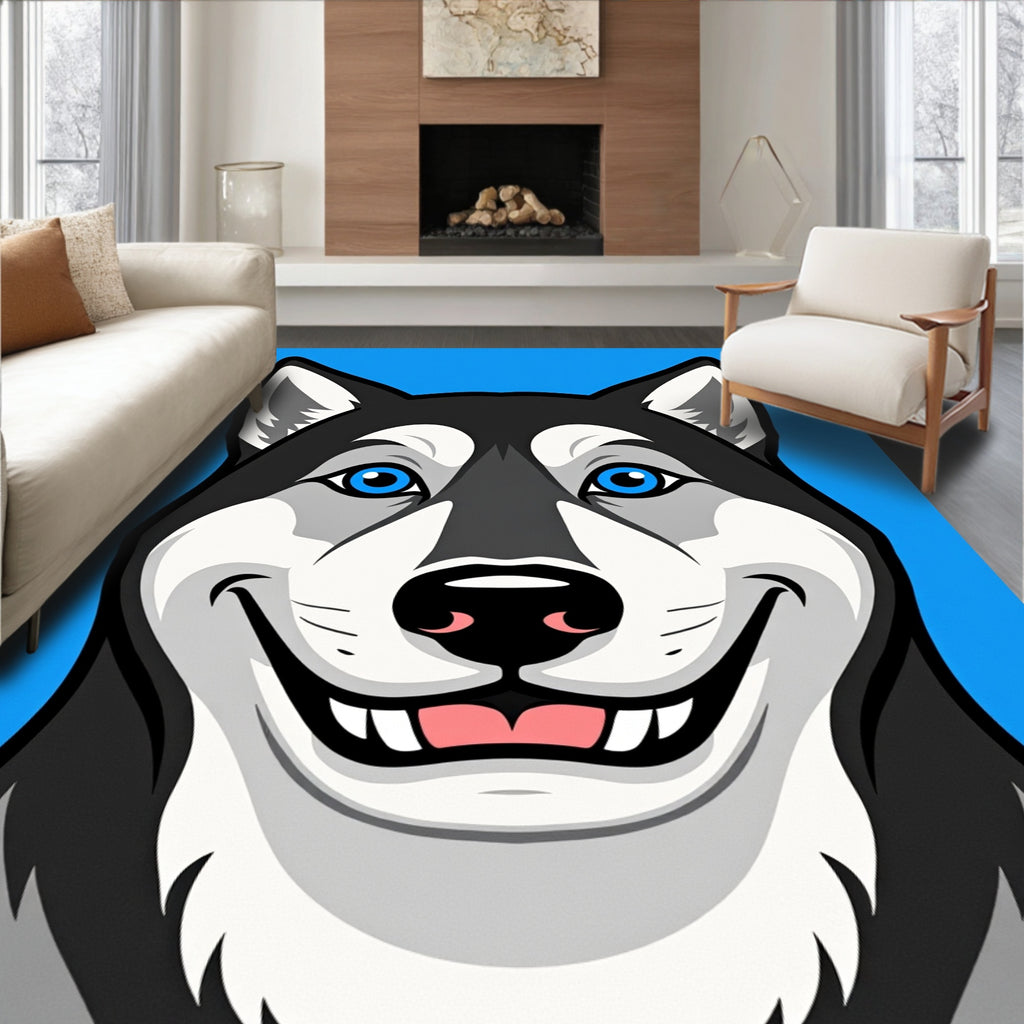 Playful Blue Eyed Husky Face Rug