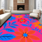 Vibrant Floral Branches Bright Pink Rug
