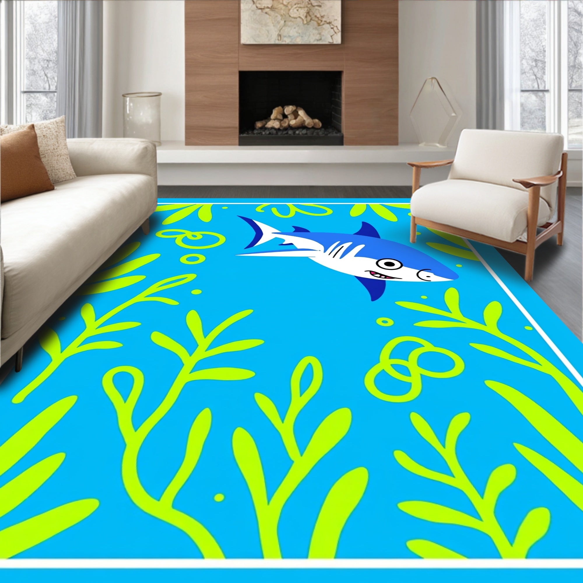 Fun Blue Shark Aquatic Plants Rug