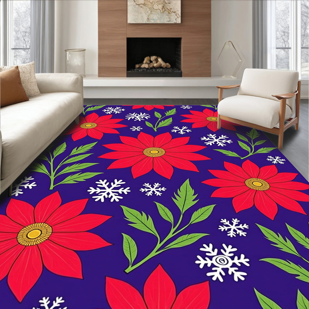 Vibrant Red Poinsettia Snowflake Garden Rug