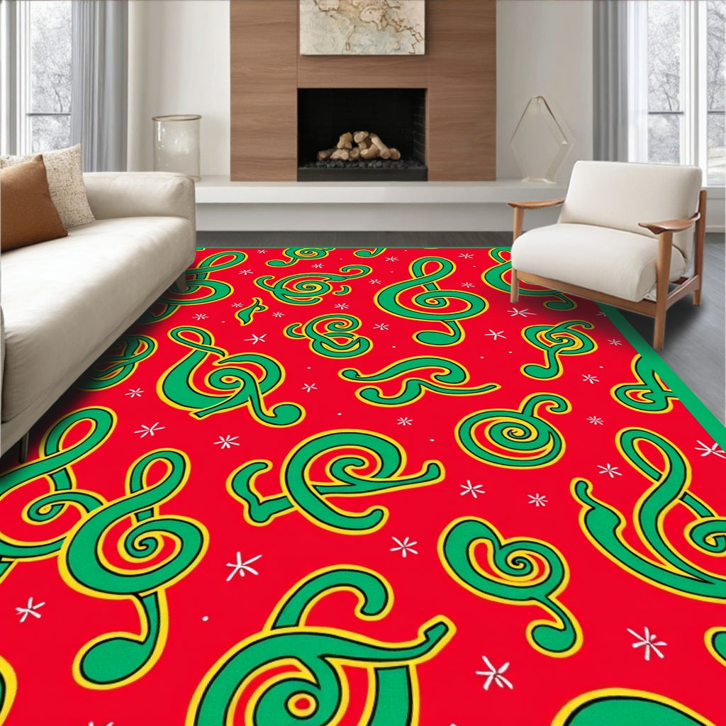Red Green Treble Clef Music Collage Rug