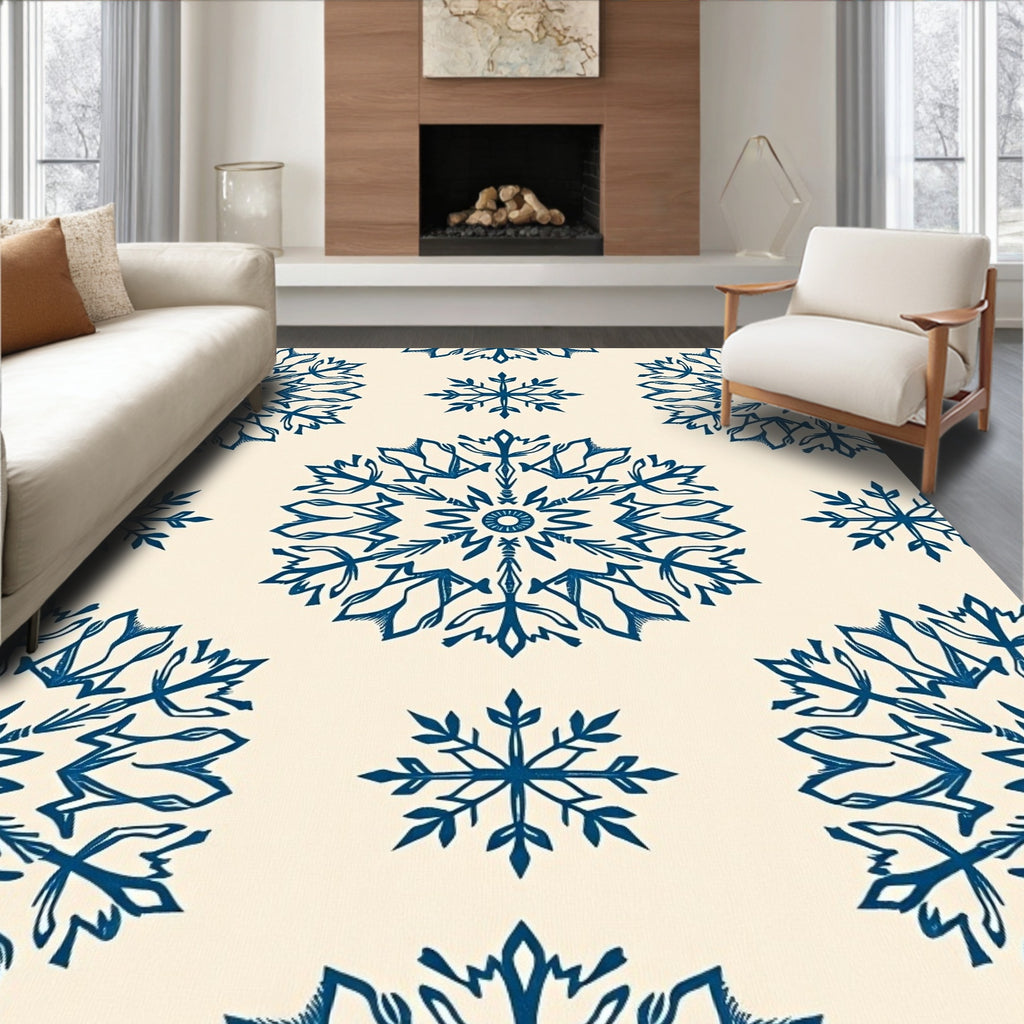 Deep Blue Snowflake Mandala Harmony Rug