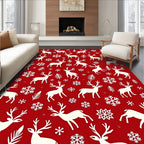 White Reindeer Snowflakes Festive Red Rug