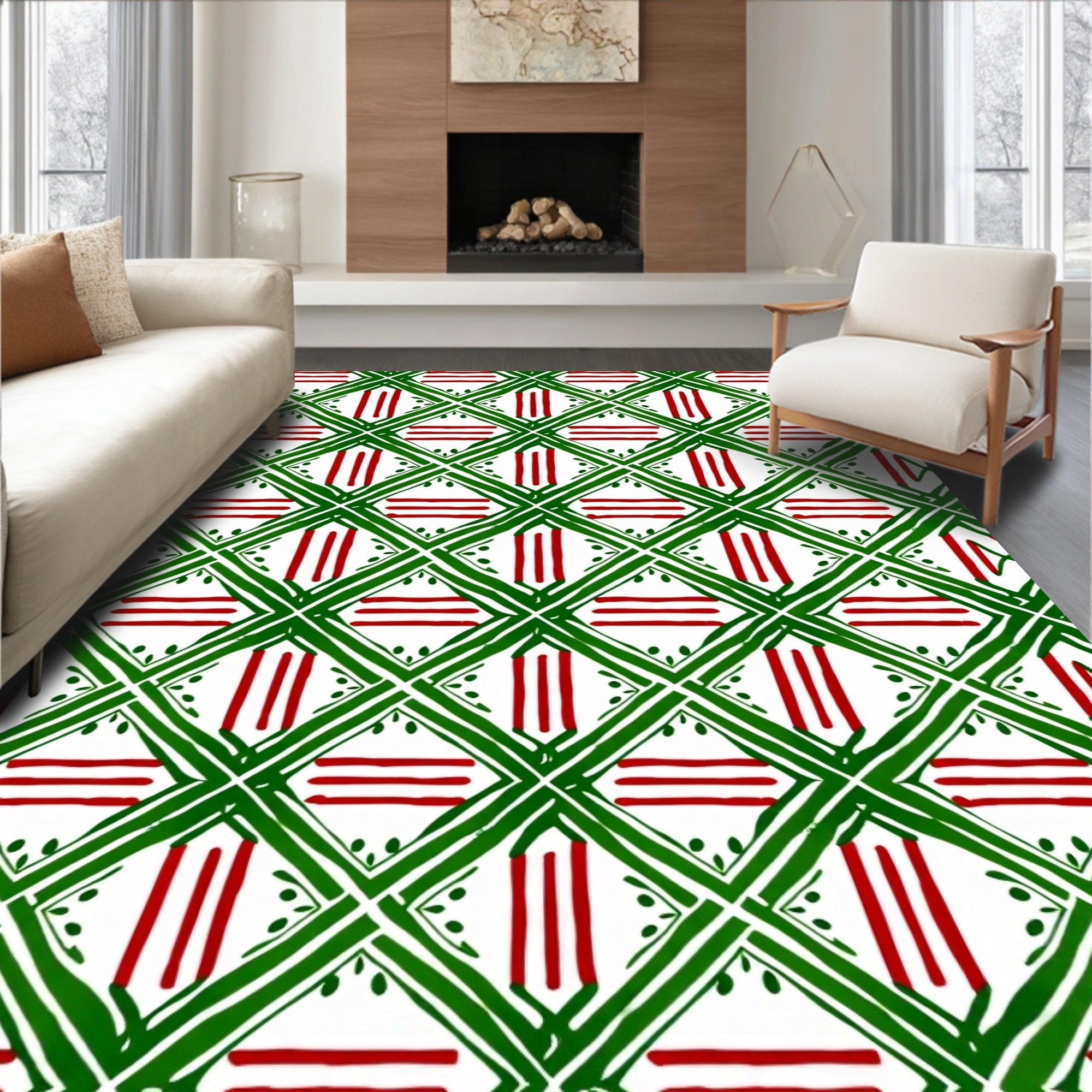 Green Red Diamond Geometric Accordion Rug