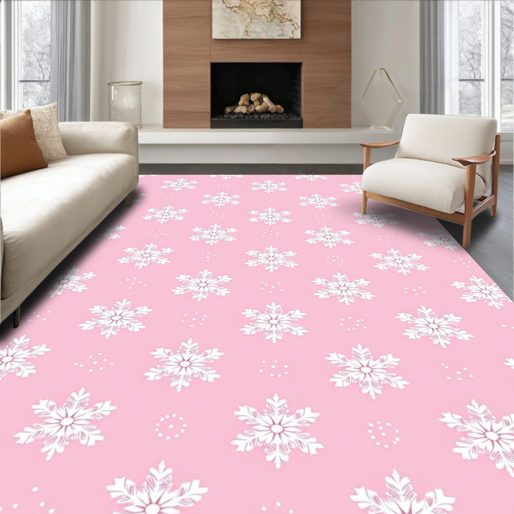 Pink White Snowflake Repeat Rug