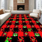 Red Black Plaid Holly Accents Rug