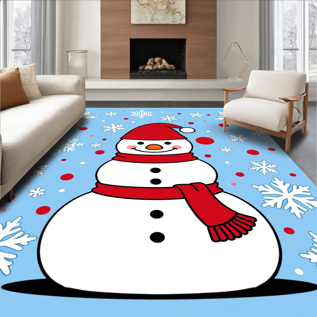 Joyful Snowman Red Snowflake Backdrop Rug