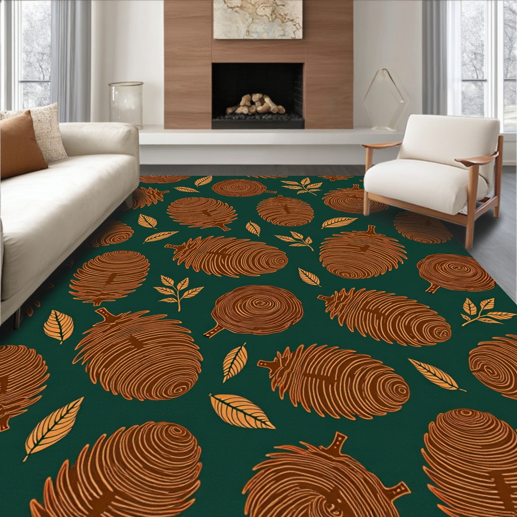Autumn Pinecone Woodland Forest Rug