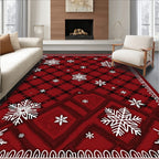 Crimson Plaid Snowflakes Bordered Rug