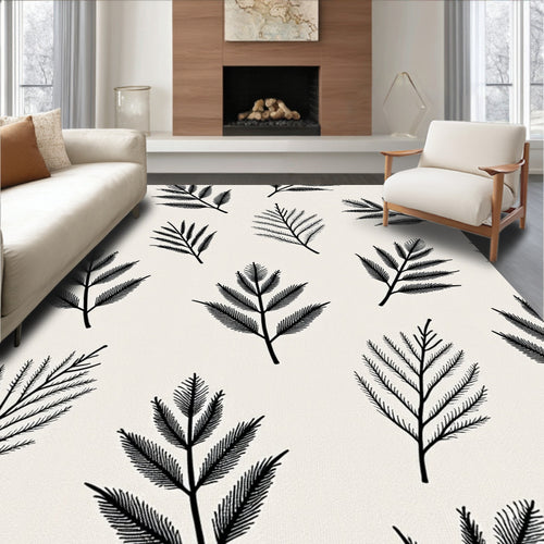 Black Branch On Cream Background Rug
